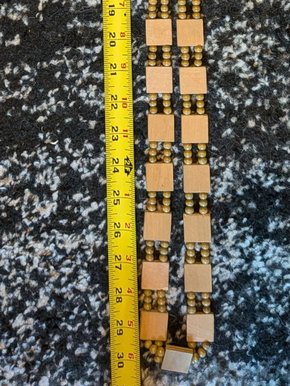 Wood and Bead Tie Belt Green Brown Wooden Beads Accent